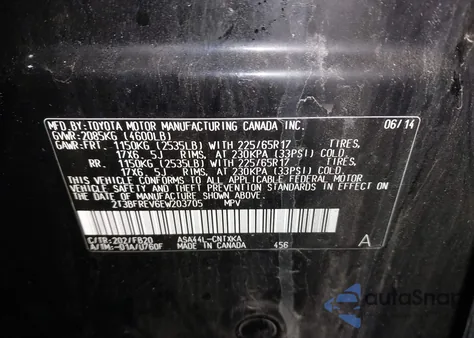 2014 Toyota Rav4 Le z USA, uszkodzony, nr VIN 2T3BFREV6EW203705